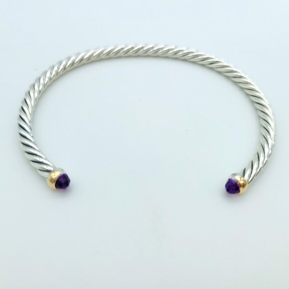 David Yurman Sterling Silver & 14k Gold 4mm Flex Amethyst Cable Bracelet 7inch - Picture 2 of 9